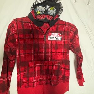 Brothers “Hello I’m Awesome” Red Plaid Zipper Sweatshirt with embellished hood 6